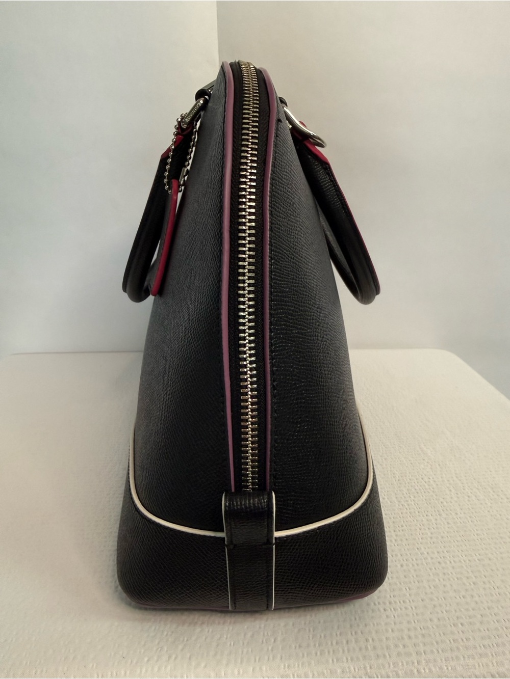 Coach Black Leather Satchel with Pink Trim - Dome Satchel - Picture 5 of 15